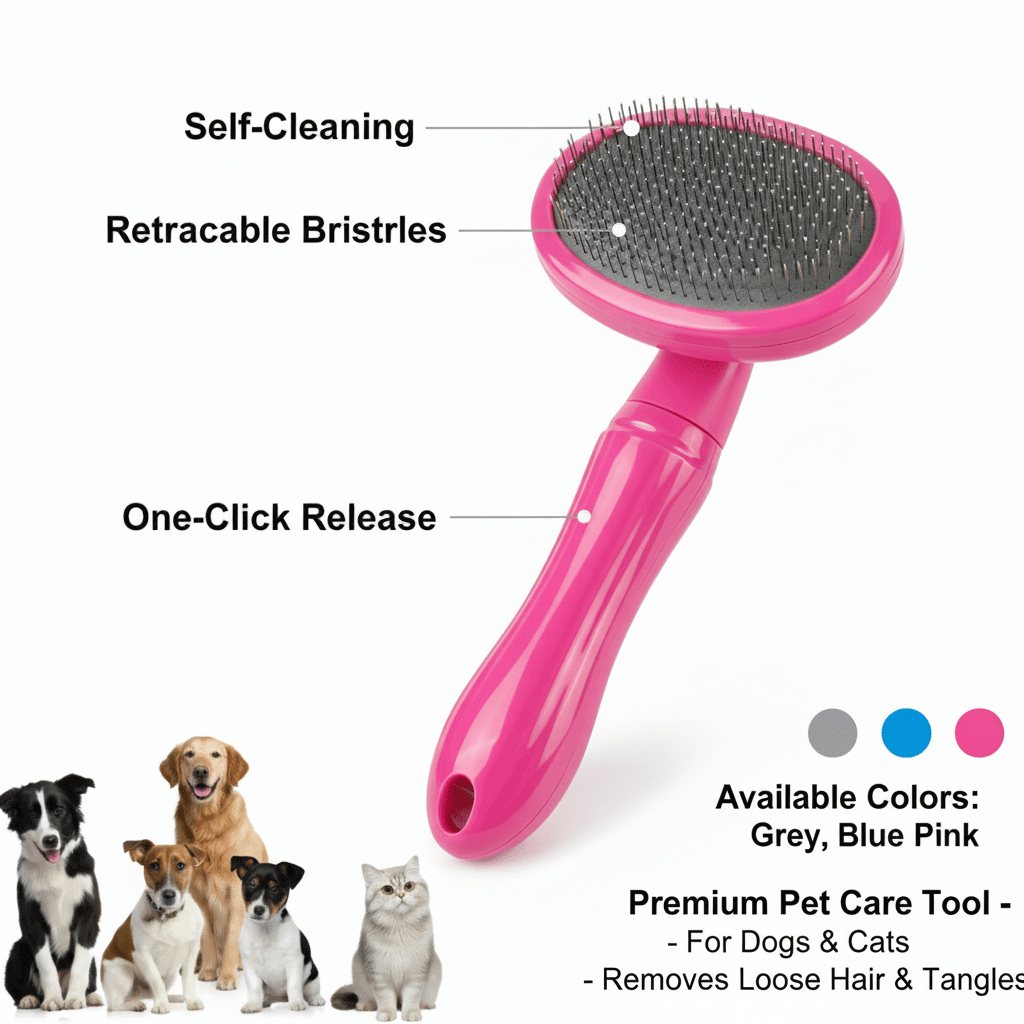 Self‑Cleaning Cat & Dog Grooming Brush - Pawsome Planet